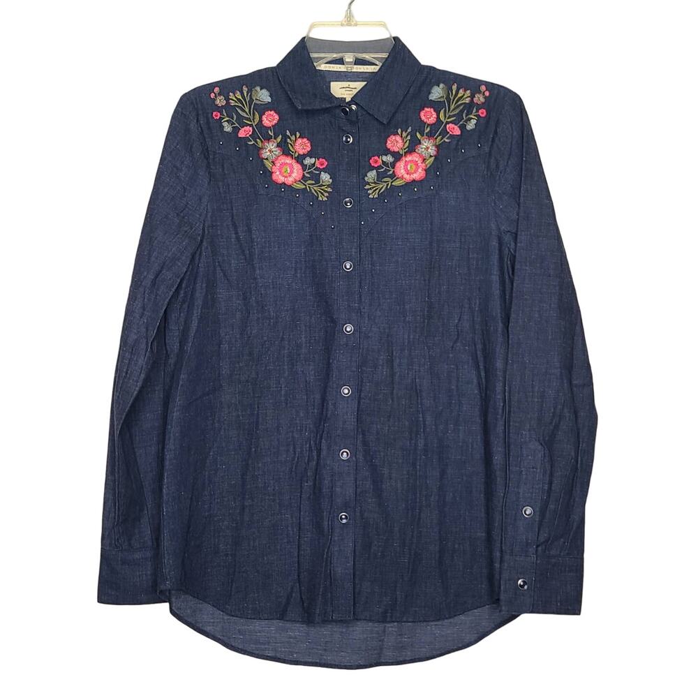 Kate Spade denim chambray floral embroidered snap button shirt - M/L?